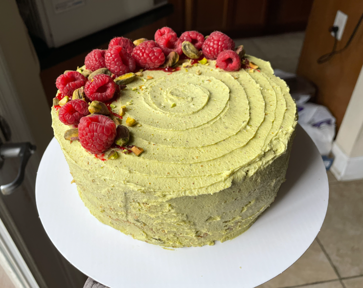 Olive Oil Pistachio Raspberry Cake